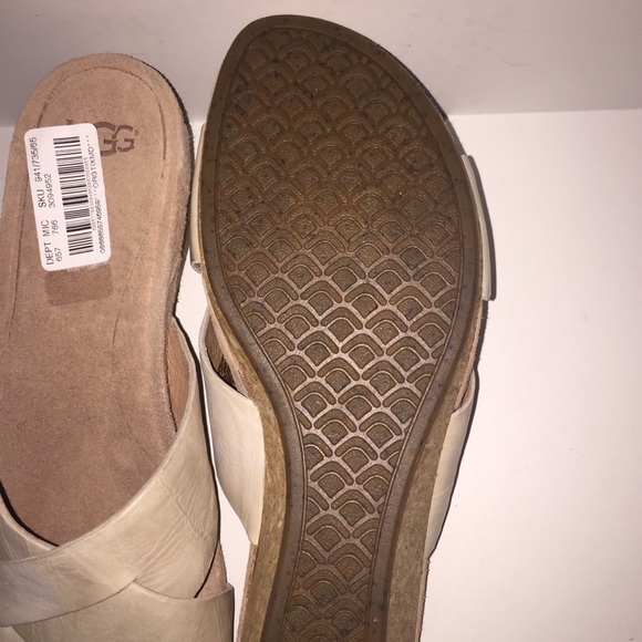 UGG Lyra Sandals Tan Leather Wedge Cork Heel Sz 10 - Picture 7 of 8